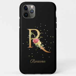 Capa Para iPhone 11 Pro Max Monograma Floral Personalizar Nome Inicial Letra R