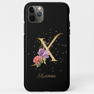Capa Para iPhone 11 Pro Max Monograma Floral Personalizar Nome Inicial Letra X