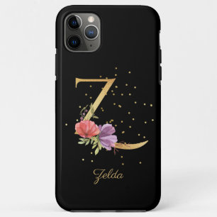 Capa Para iPhone 11 Pro Max Monograma Floral Personalizar Nome Inicial Letra Z