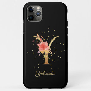 Capa Para iPhone 11 Pro Max Monograma Floral Personalizar Nome inicial Y Letra