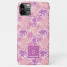 Capa Para iPhone 11 Pro Max Monograma Floral Rosa Retro Rosa Girassol