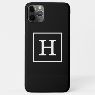 Capa Para iPhone 11 Pro Max Monograma inicial com quadro branco preto