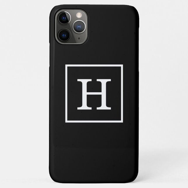 Capa Para iPhone 11 Pro Max Monograma inicial com quadro branco preto (Verso)