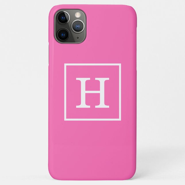Capa Para iPhone 11 Pro Max Monograma inicial com quadro branco rosa a quente (Verso)