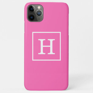 Capa Para iPhone 11 Pro Max Monograma inicial com quadro branco rosa quente