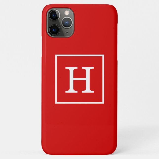 Capa Para iPhone 11 Pro Max Monograma inicial com quadro branco vermelho (Verso)