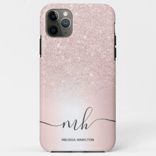 Capa Para iPhone 11 Pro Max Monograma metálico rosa de ouro moderno