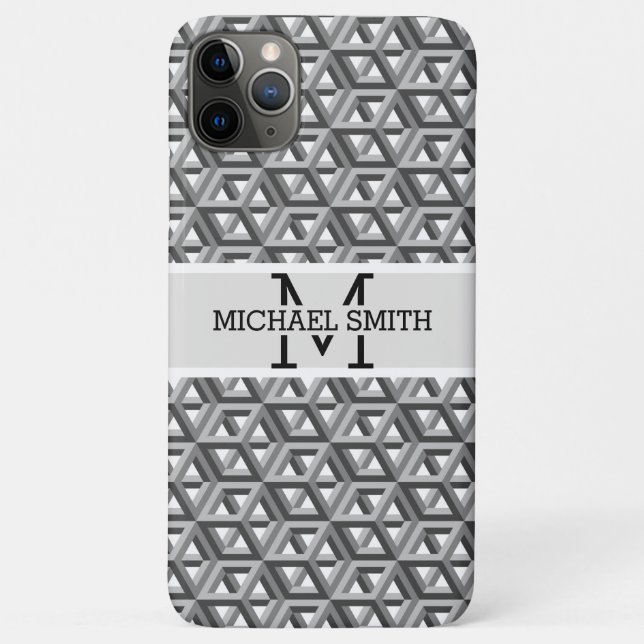 Capa Para iPhone 11 Pro Max Monograma Moderno de Mosaico (Verso)