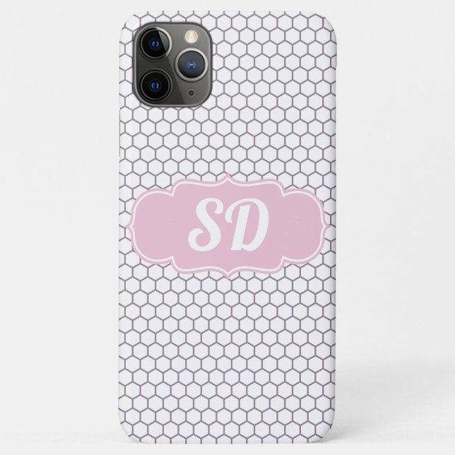 Capa Para iPhone 11 Pro Max Monograma Personalizado de Honeycomb da rosa claro (Verso)