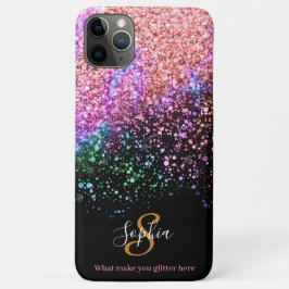 Capa Para iPhone 11 Pro Max Monograma Personalizado Glitter Na moda