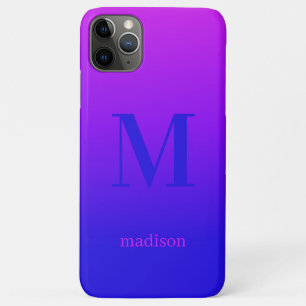 Capa Para iPhone 11 Pro Max Monograma personalizado & nome Cor-de-rosa a azul 