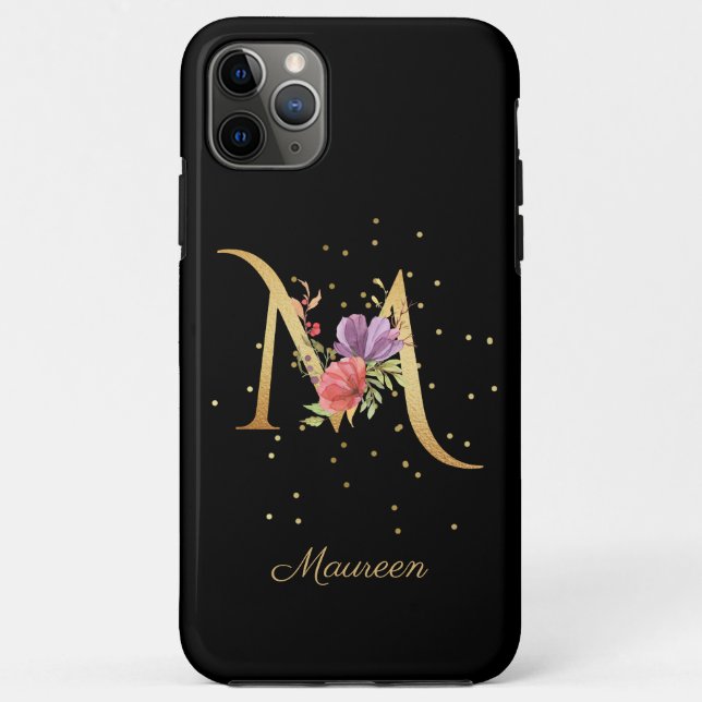 Capa Para iPhone 11 Pro Max Monograma Personalizar Nome Inicial M Letra (Verso)