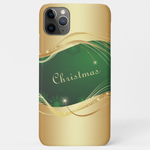 Capa Para iPhone 11 Pro Max Motivo de Natal dourado com fundo verde...