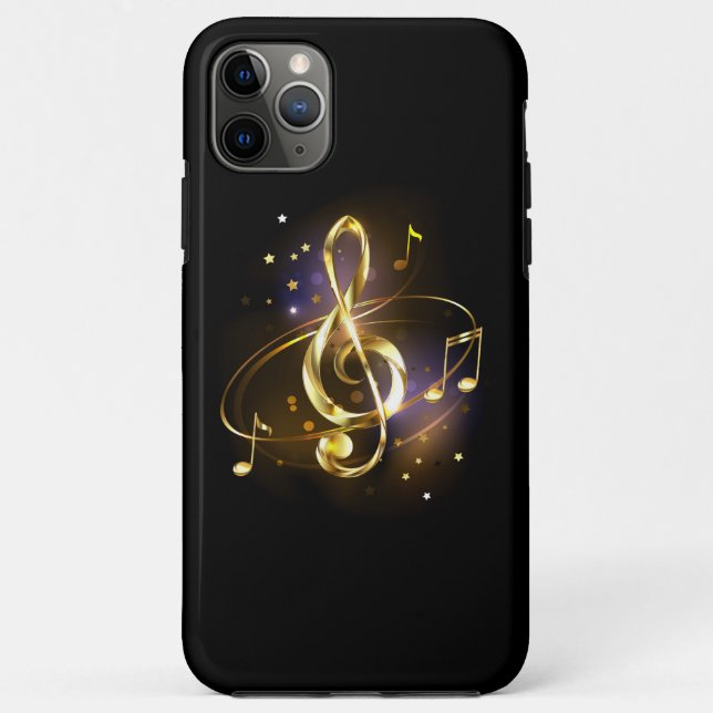 Capa Para iPhone 11 Pro Max Música em clave de sol dourada (Verso)