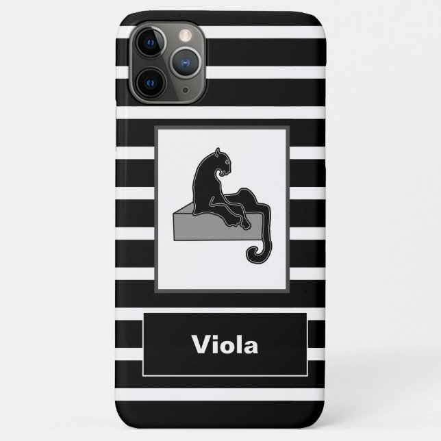 Capa Para iPhone 11 Pro Max Na moda Black Panther Cat White Modern (Verso)