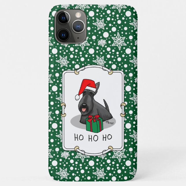 Capa Para iPhone 11 Pro Max Natal Santa Hat Scottish Terrier (preto) (Verso)