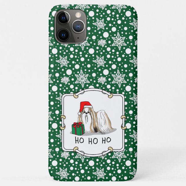 Capa Para iPhone 11 Pro Max Natal Santa Hat Shih Tzu (branco-tan) (Verso)