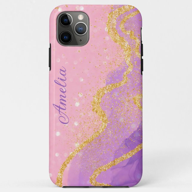 Capa Para iPhone 11 Pro Max Nome do monograma da Glitter Elegante (Verso)