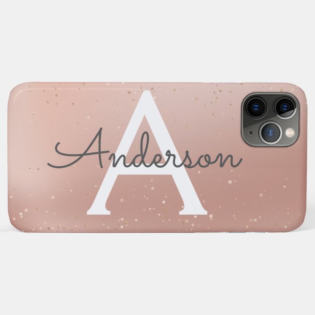 Capa Para iPhone 11 Pro Max Nome do Monograma do rosa Glitter (Verso (horizontal))