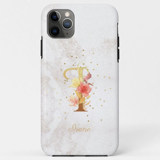 Capa Para iPhone 11 Pro Max Nome do Monograma Floral I - Letra Personalizar (Verso)