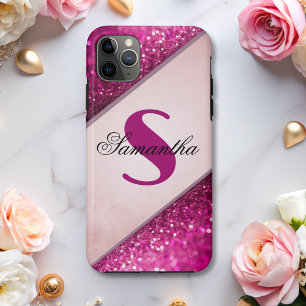 Capa Para iPhone 11 Pro Max Nome do Script do Monograma do brilho Rosa Girasso