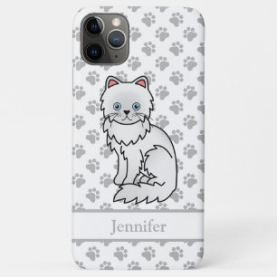 Capa Para iPhone 11 Pro Max Nome e Gato de Cartoon em Branco Persa