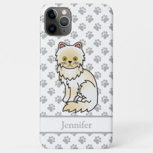 Capa Para iPhone 11 Pro Max Nome e Gato de Cartoon em Grito Persa