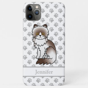Capa Para iPhone 11 Pro Max Nome e Gato de Cartoon Persa de Cor Bi Chocolate