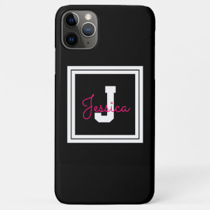 Capa Para iPhone 11 Pro Max Nome e Monograma do Quadro de Cons   Preto branco 