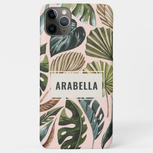 Capa Para iPhone 11 Pro Max Nome personalizado botânico das folhas tropicais