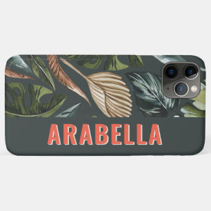 Capa Para iPhone 11 Pro Max Nome personalizado botânico folha tropical