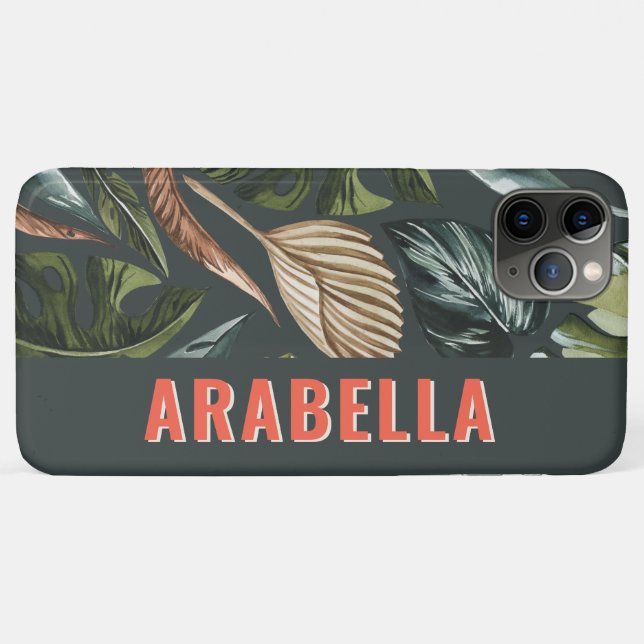 Capa Para iPhone 11 Pro Max Nome personalizado botânico folha tropical (Verso (horizontal))