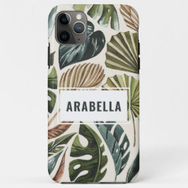 Capa Para iPhone 11 Pro Max Nome personalizado das folhas tropicais e inicial