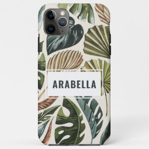 Capa Para iPhone 11 Pro Max Nome personalizado e inicial da folha tropical