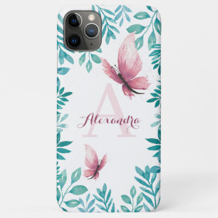 Capa Para iPhone 11 Pro Max Nome personalizável da borboleta cor-de-rosa-d-á