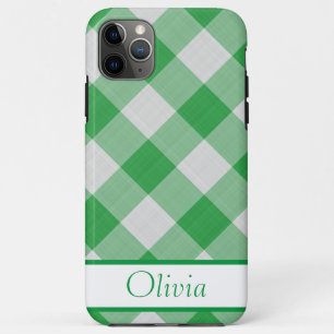 Capa Para iPhone 11 Pro Max Nome simples Gingham verde Minimalístico