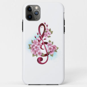 Capa Para iPhone 11 Pro Max Notas de clave de trecho musical com flores de Sak