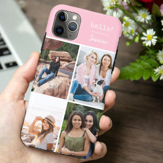 Capa Para iPhone 11 Pro Max Olá! Colagem de Fotografias Bonito Rosa Personaliz