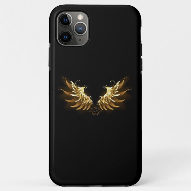 Capa Para iPhone 11 Pro Max Ouro Angel Wings sobre fundo preto (Verso)