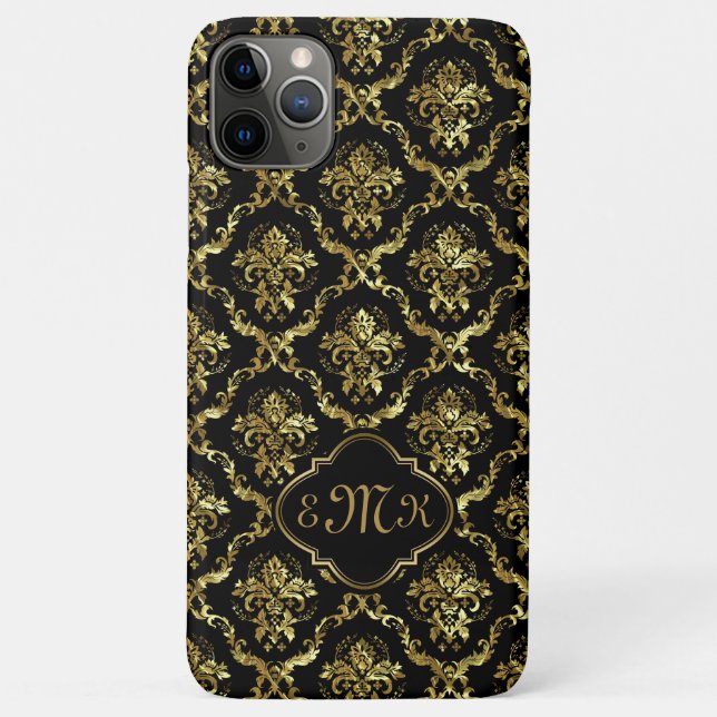 Capa Para iPhone 11 Pro Max Ouro brilhante parece úmido em preto (Verso)