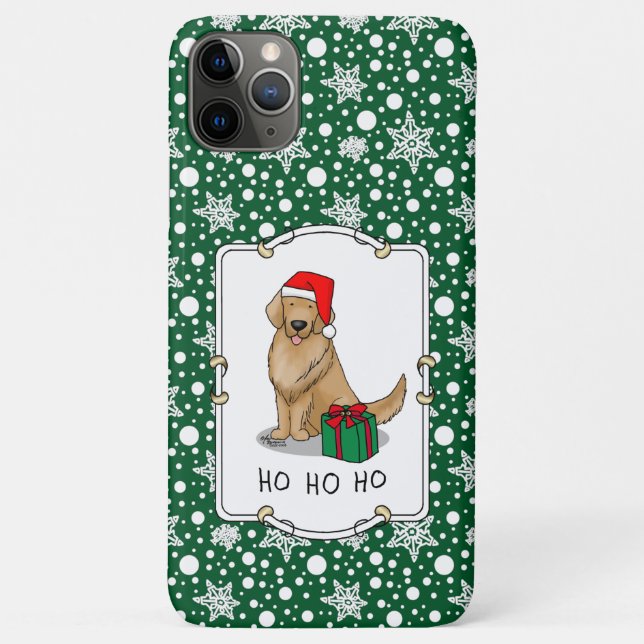 Capa Para iPhone 11 Pro Max Ouro Natal Santa Claus Cachorro de Retriever (Verso)