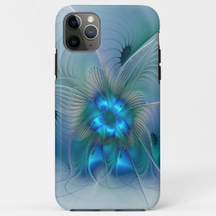 Capa Para iPhone 11 Pro Max Ovinas de Pé, Fractal Turquesa Azul Abstrato