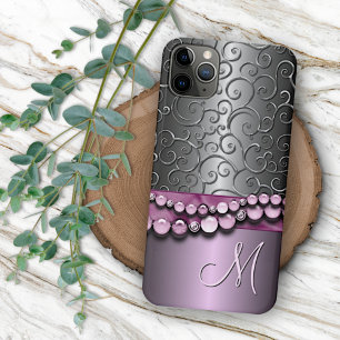 Capa Para iPhone 11 Pro Max Padrão Artístico Personalizado em Prata Antiga