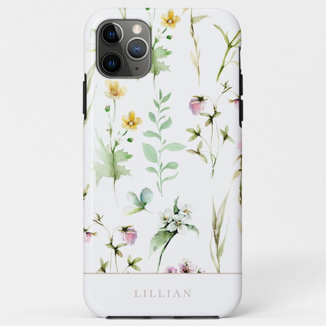 Capa Para iPhone 11 Pro Max Padrão Botânico de Flor Selvagem Legante (Verso)