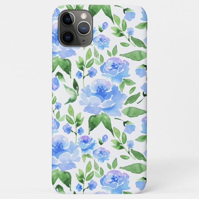 Capa Para iPhone 11 Pro Max Padrão com flores de aquarela azul (Verso)