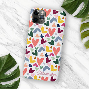 Capa Para iPhone 11 Pro Max Padrão Coração Laranja Rosa Verde Azul Personaliza