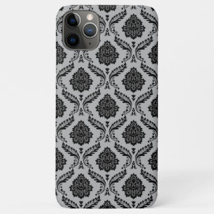 Capa Para iPhone 11 Pro Max Padrão Damasco Rococó Preto no Cinza