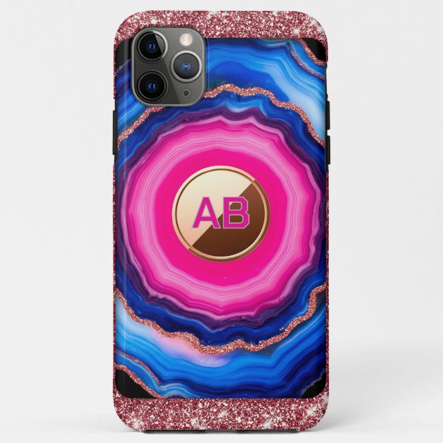 Capa Para iPhone 11 Pro Max Padrão de Ágata Abstrata Vibrante com Brilho (Verso)