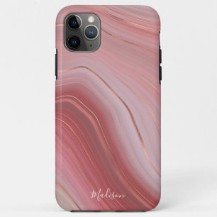 Capa Para iPhone 11 Pro Max Padrão de Agate de Rosa Dourado e Rosa com Nome
