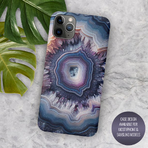 Capa Para iPhone 11 Pro Max Padrão de Agato de Violeta Violeta Azul Quadrado E